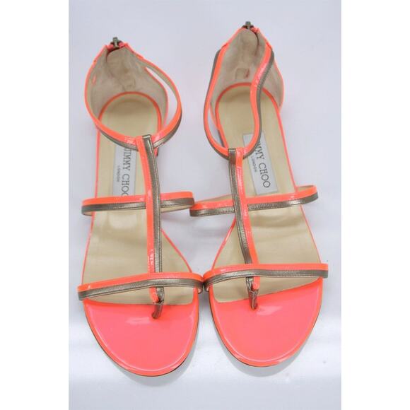 Jimmy Choo Tabitha T Strap Caged Thong Sandals Size 37.5 Orange Platinum $795 - Picture 3 of 11